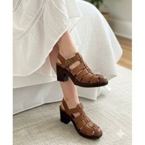 Born Leather Clogs Sandals Women's Size 9M Brown Block Heel Peep Toe Slingback